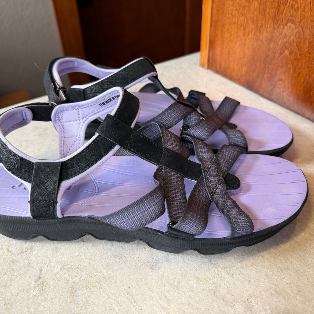 Purple and Black Strappy Sandals. Size 11.  J-Sport